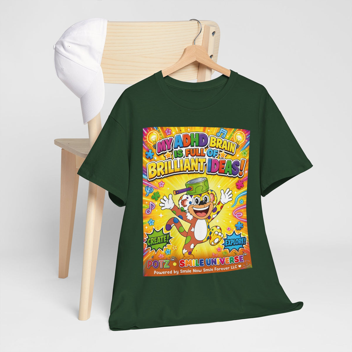 Potz™ Unisex Heavy Cotton™ Tee – "My ADHD Brain is Full of Brilliant Ideas!" Graphic Tee | Smile Universe Collection