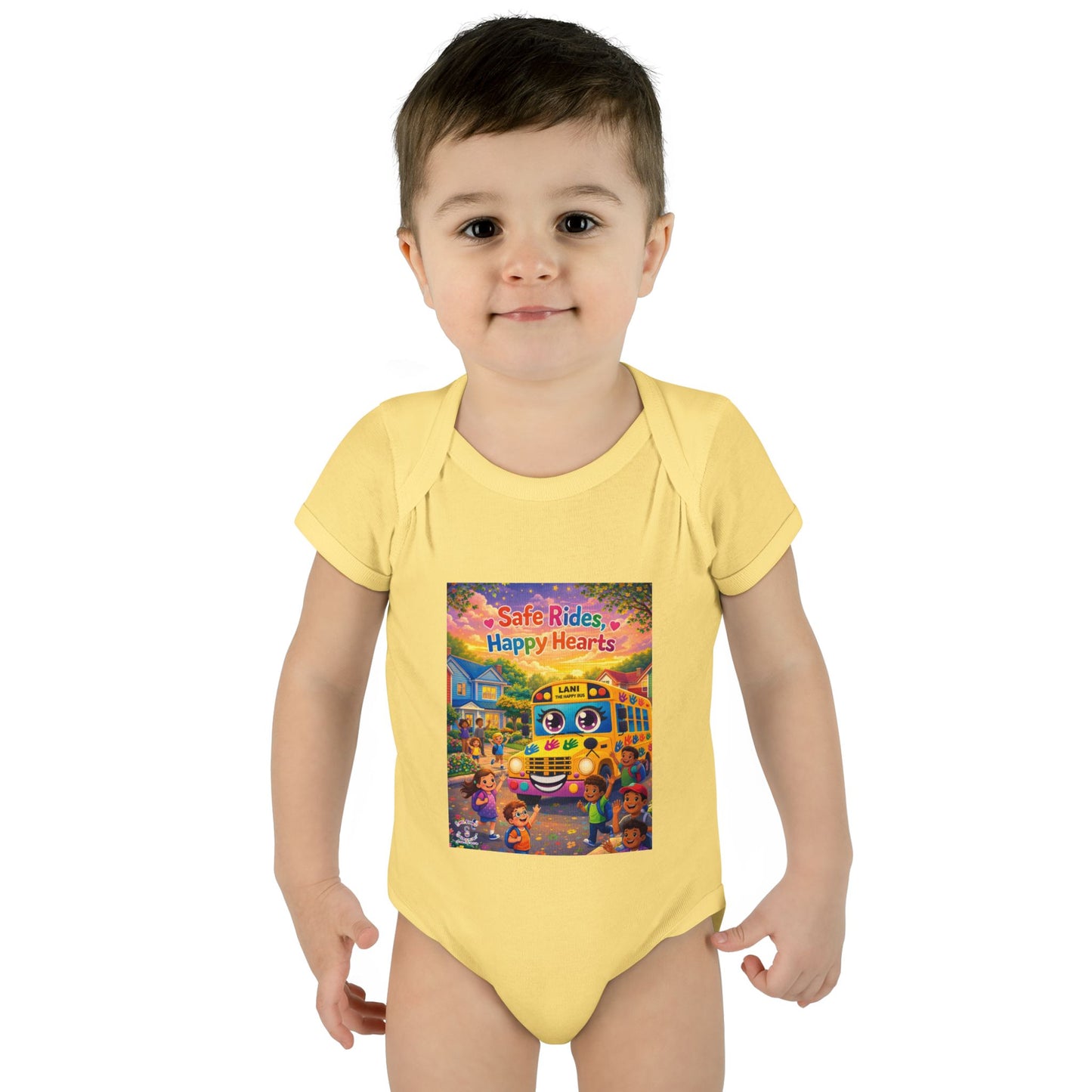 Lani™ Infant Baby Rib Bodysuit – "Safe Rides, Happy Hearts" Graphic