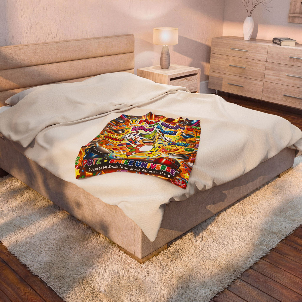 Potz™ Velveteen Plush Blanket – "I Make Noise -n- Have Fun!" Graphic Throw | Smile Universe Collection