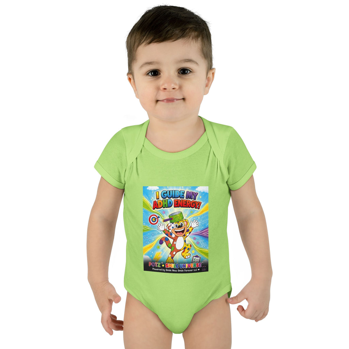 Potz™ Infant Baby Rib Bodysuit – "I Guide My ADHD Energy!" Graphic Onesie | Smile Universe Collection