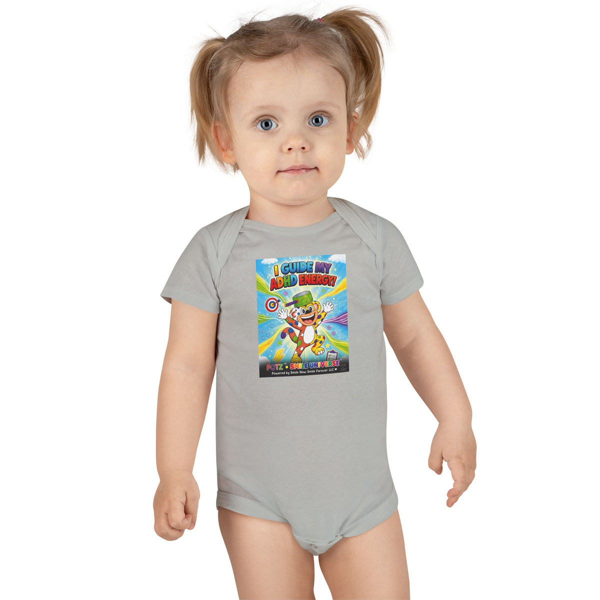 Potz™ Baby Short Sleeve Onesie® – "I Guide My ADHD Energy!" Graphic Bodysuit | Smile Universe Collection