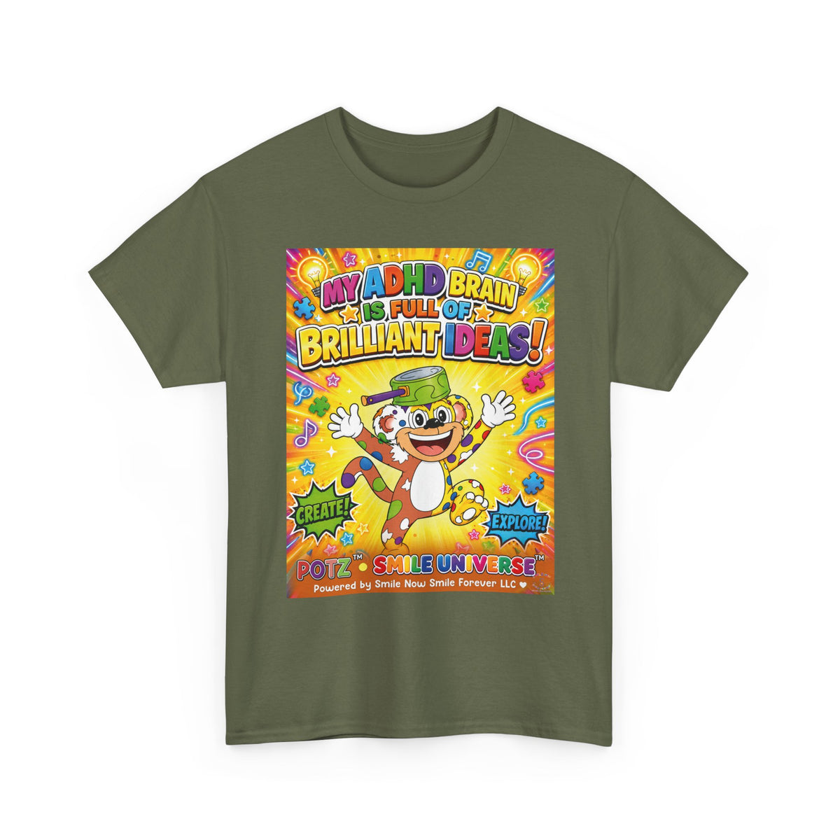Potz™ Unisex Heavy Cotton™ Tee – "My ADHD Brain is Full of Brilliant Ideas!" Graphic Tee | Smile Universe Collection
