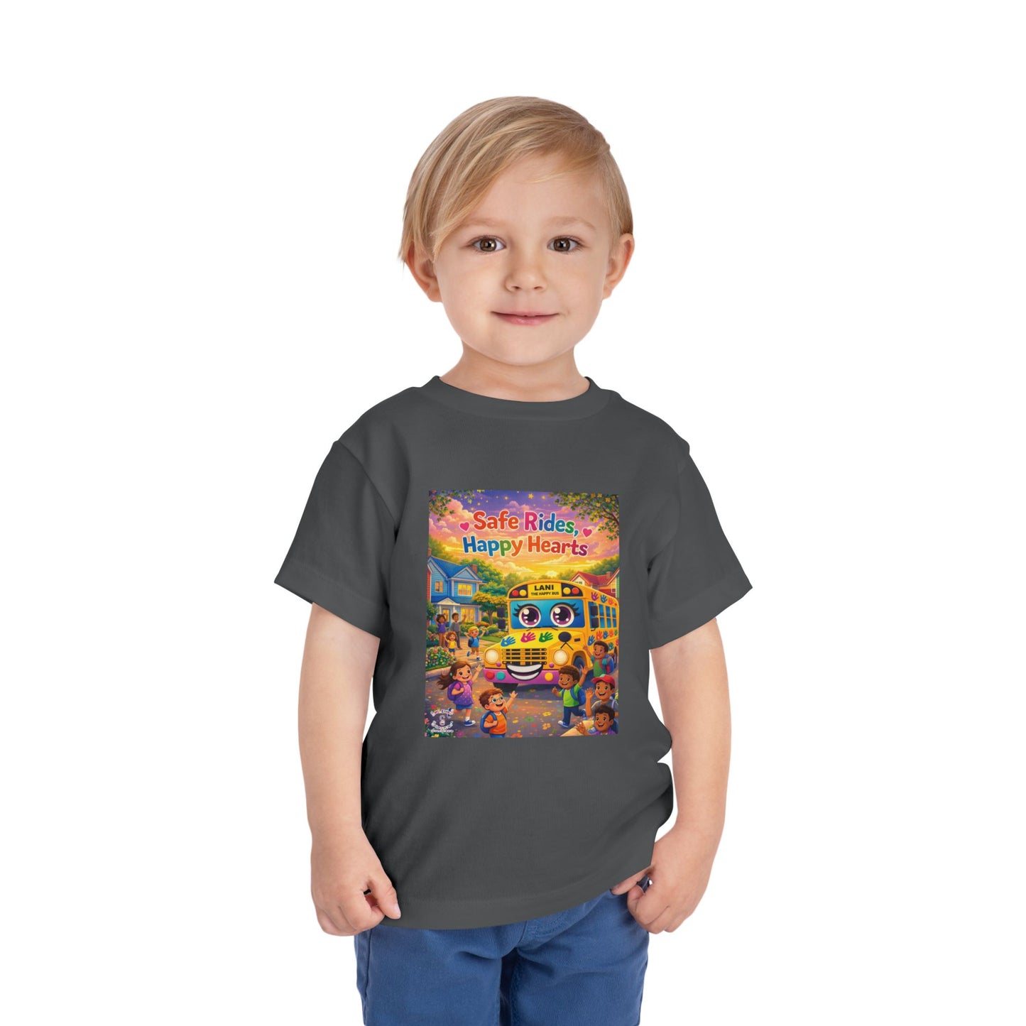 Lani™ Toddler Short Sleeve Tee – "Safe Rides, Happy Hearts" Graphic