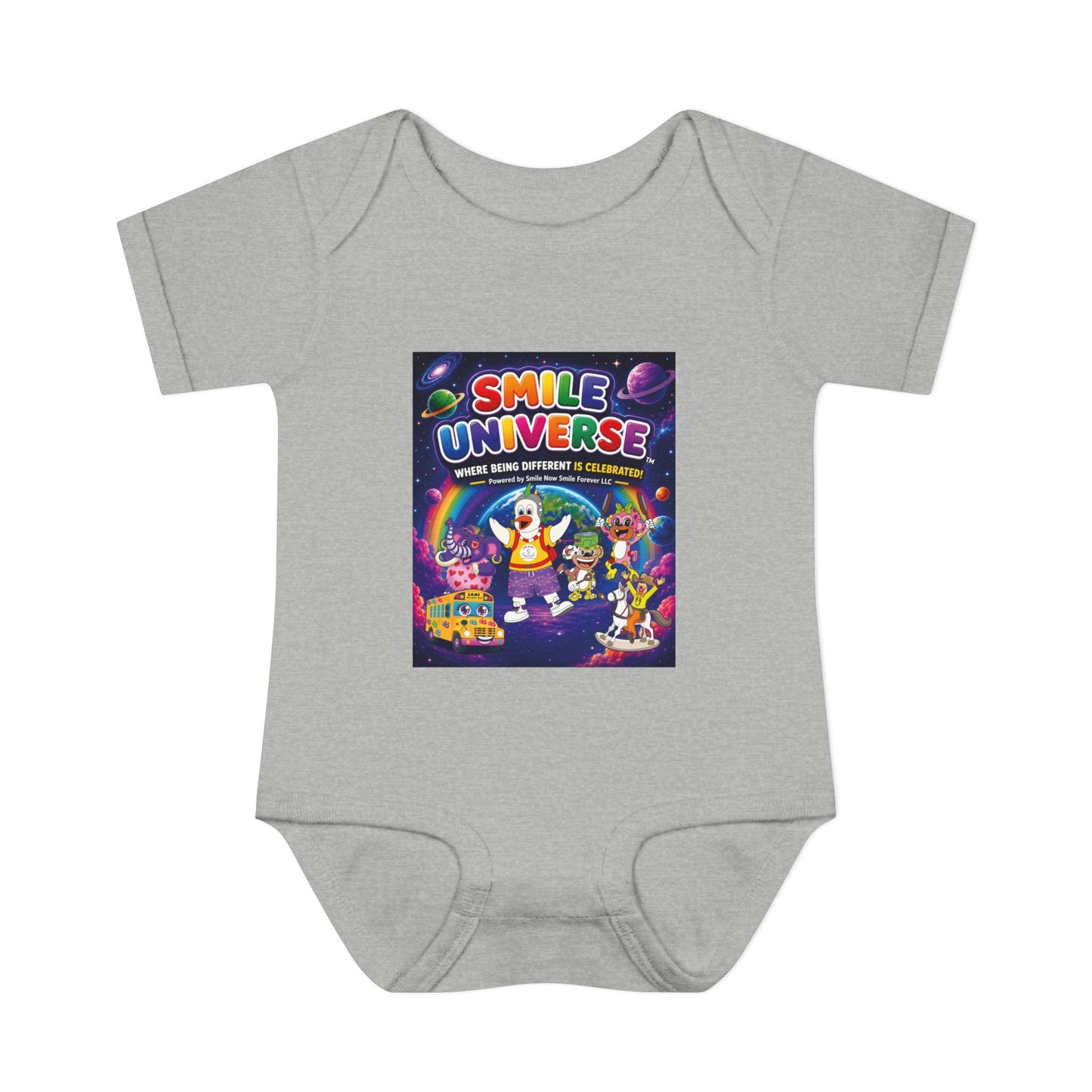 Smile Universe™ Infant Baby Rib Bodysuit – "Where Being Different is CELEBRATED!" Graphic