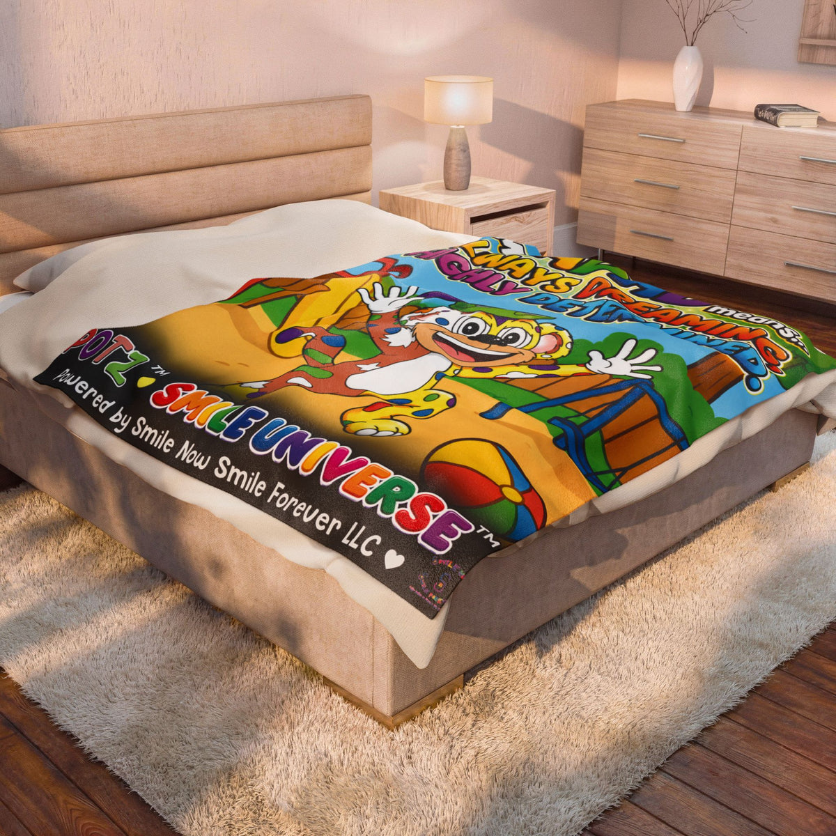 Potz™ Velveteen Plush Blanket – "My ADHD Means Always Dreaming, Highly Determined" Graphic Throw | Smile Universe Collection