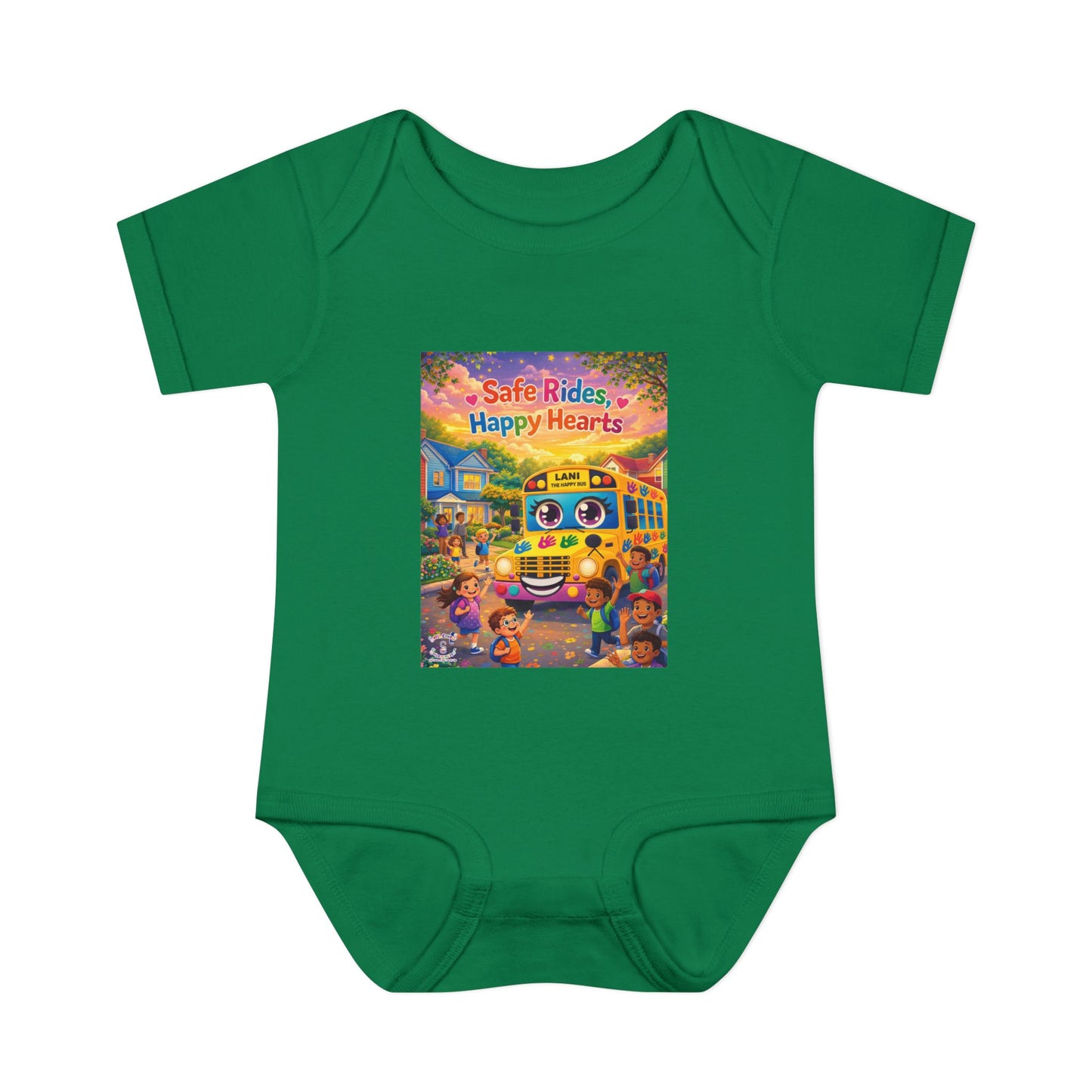 Lani™ Infant Baby Rib Bodysuit – "Safe Rides, Happy Hearts" Graphic