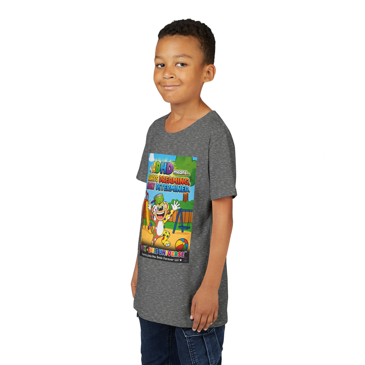 Potz™ Youth Short Sleeve Tee – "My ADHD Means Always Dreaming, Highly Determined" Graphic Tee | Smile Universe Collection