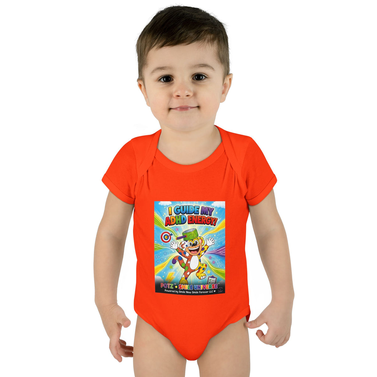 Potz™ Infant Baby Rib Bodysuit – "I Guide My ADHD Energy!" Graphic Onesie | Smile Universe Collection