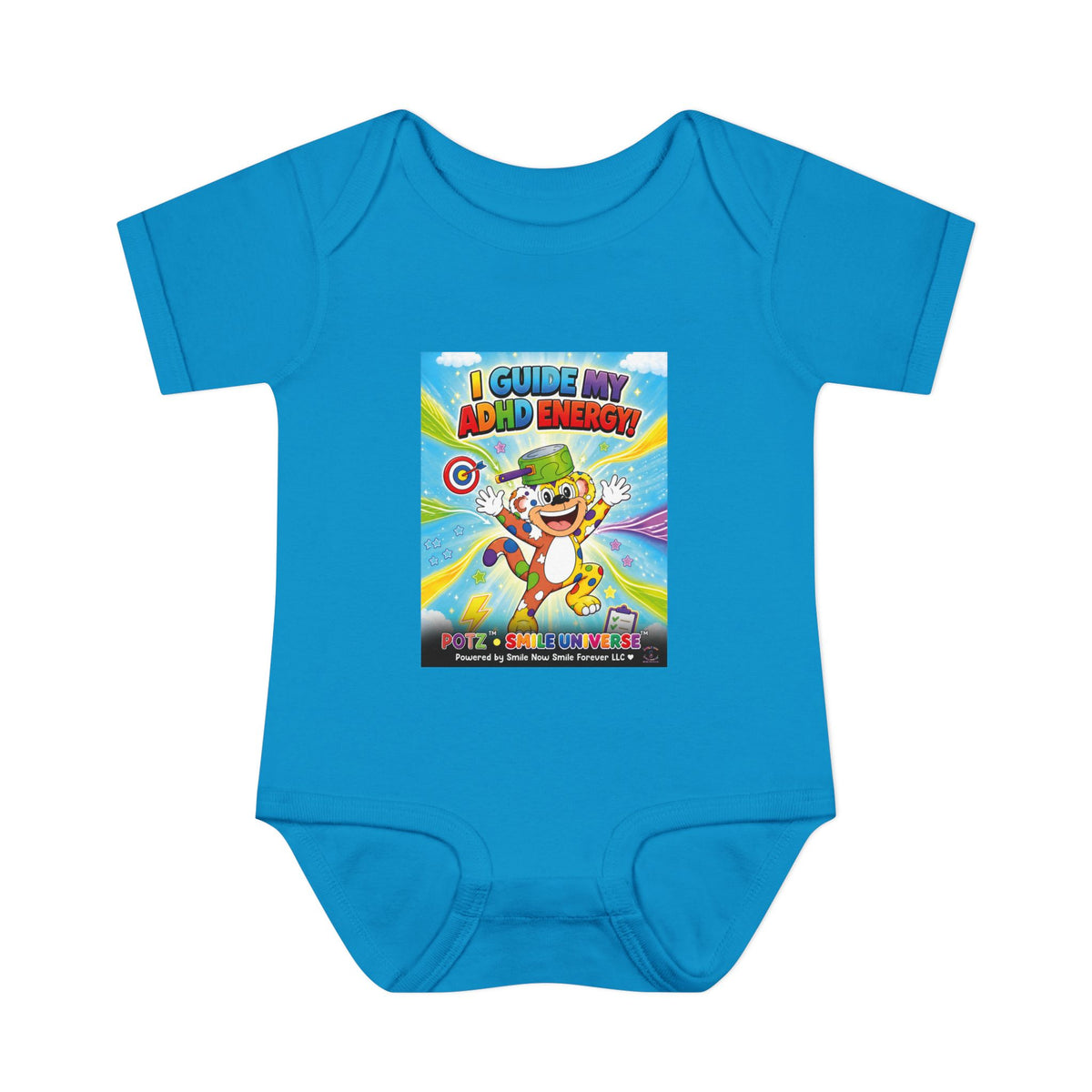 Potz™ Infant Baby Rib Bodysuit – "I Guide My ADHD Energy!" Graphic Onesie | Smile Universe Collection