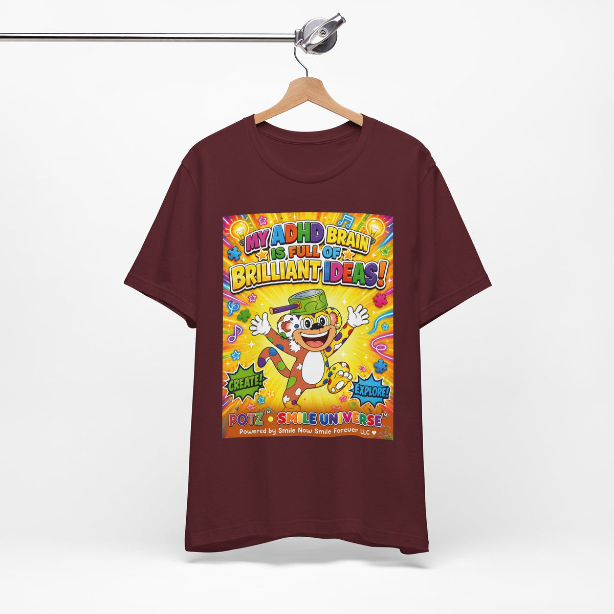 Potz™ Unisex Jersey Short Sleeve Tee – "My ADHD Brain is Full of Brilliant Ideas!" Graphic Tee | Smile Universe Collection