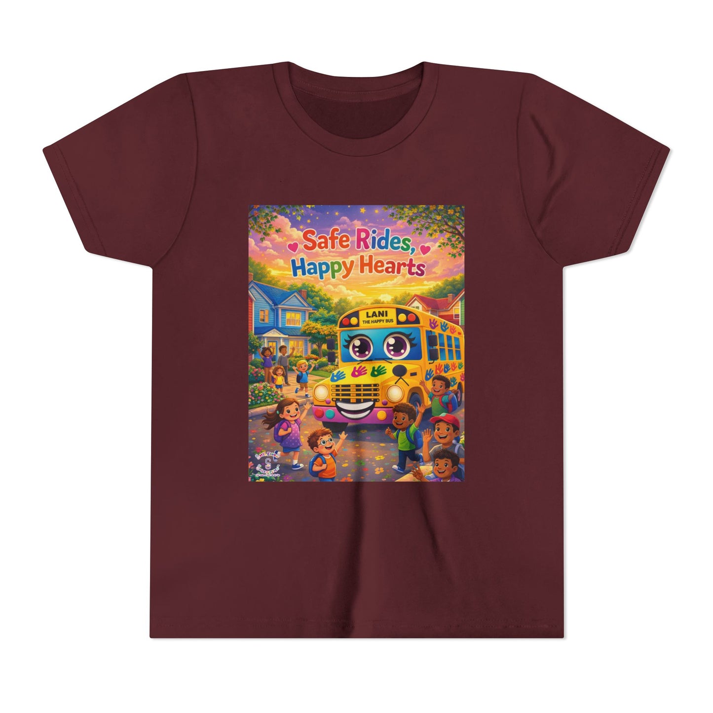 Lani™ Youth Short Sleeve Tee – "Safe Rides, Happy Hearts" Graphic