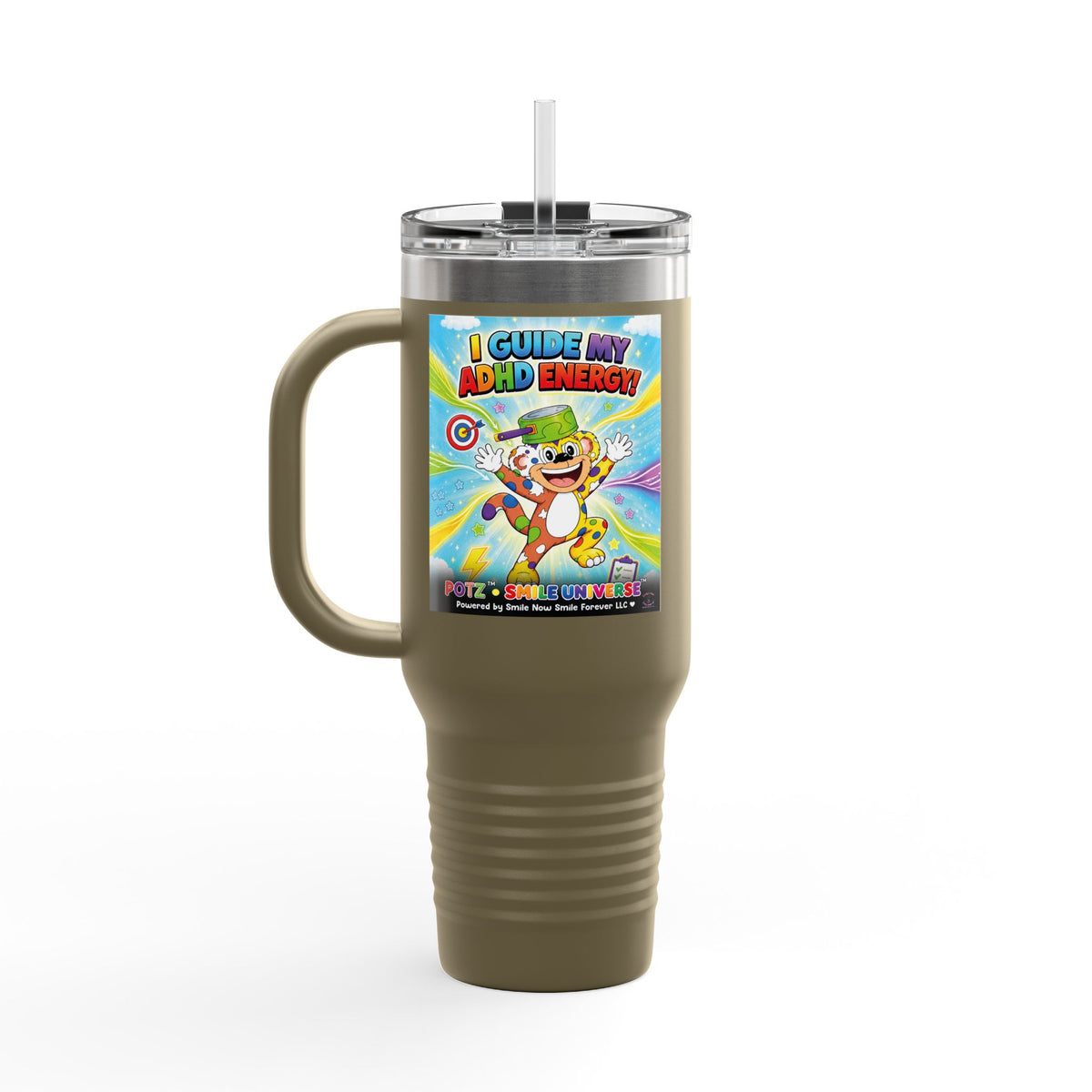 Potz™ Insulated Travel Mug 40oz – "I Guide My ADHD Energy!" Graphic Tumbler | Smile Universe Collection