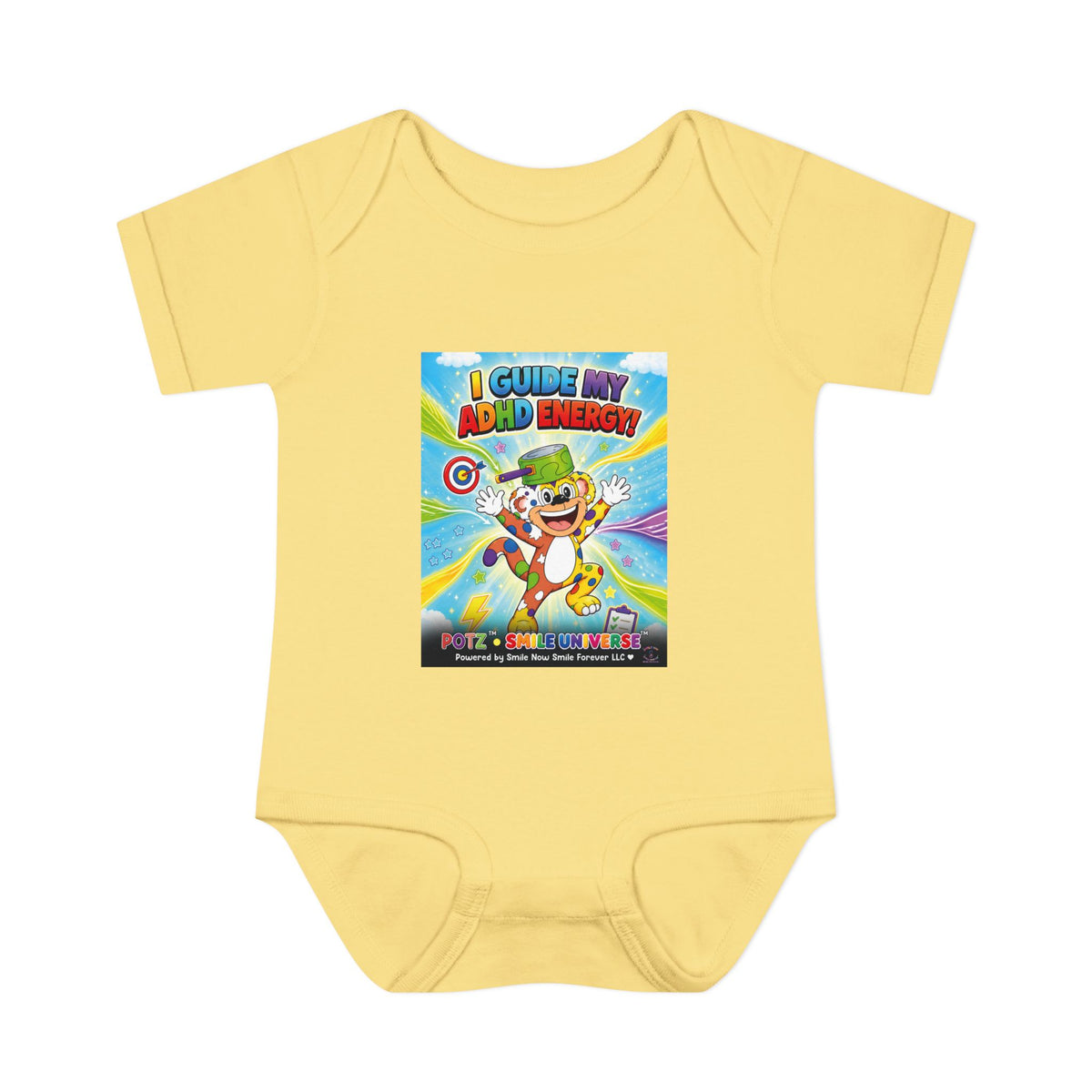 Potz™ Infant Baby Rib Bodysuit – "I Guide My ADHD Energy!" Graphic Onesie | Smile Universe Collection