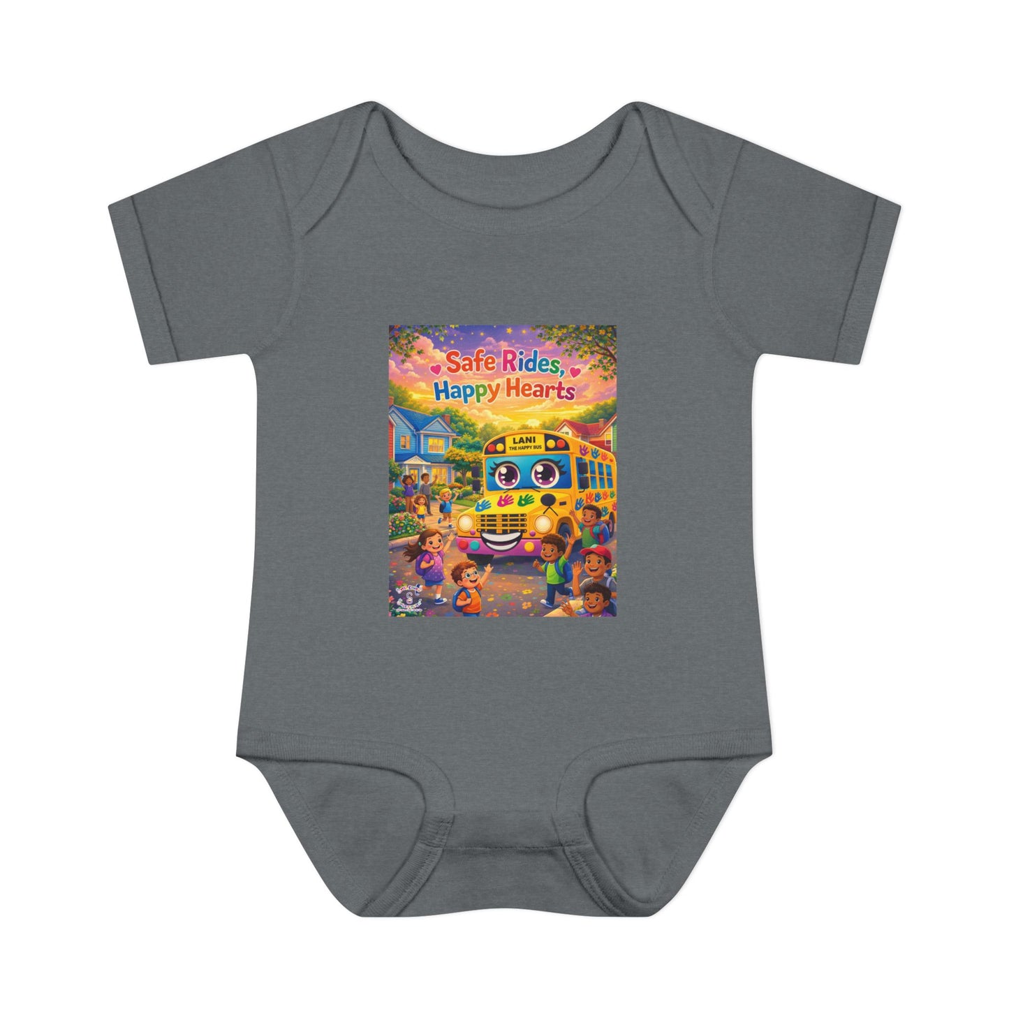 Lani™ Infant Baby Rib Bodysuit – "Safe Rides, Happy Hearts" Graphic