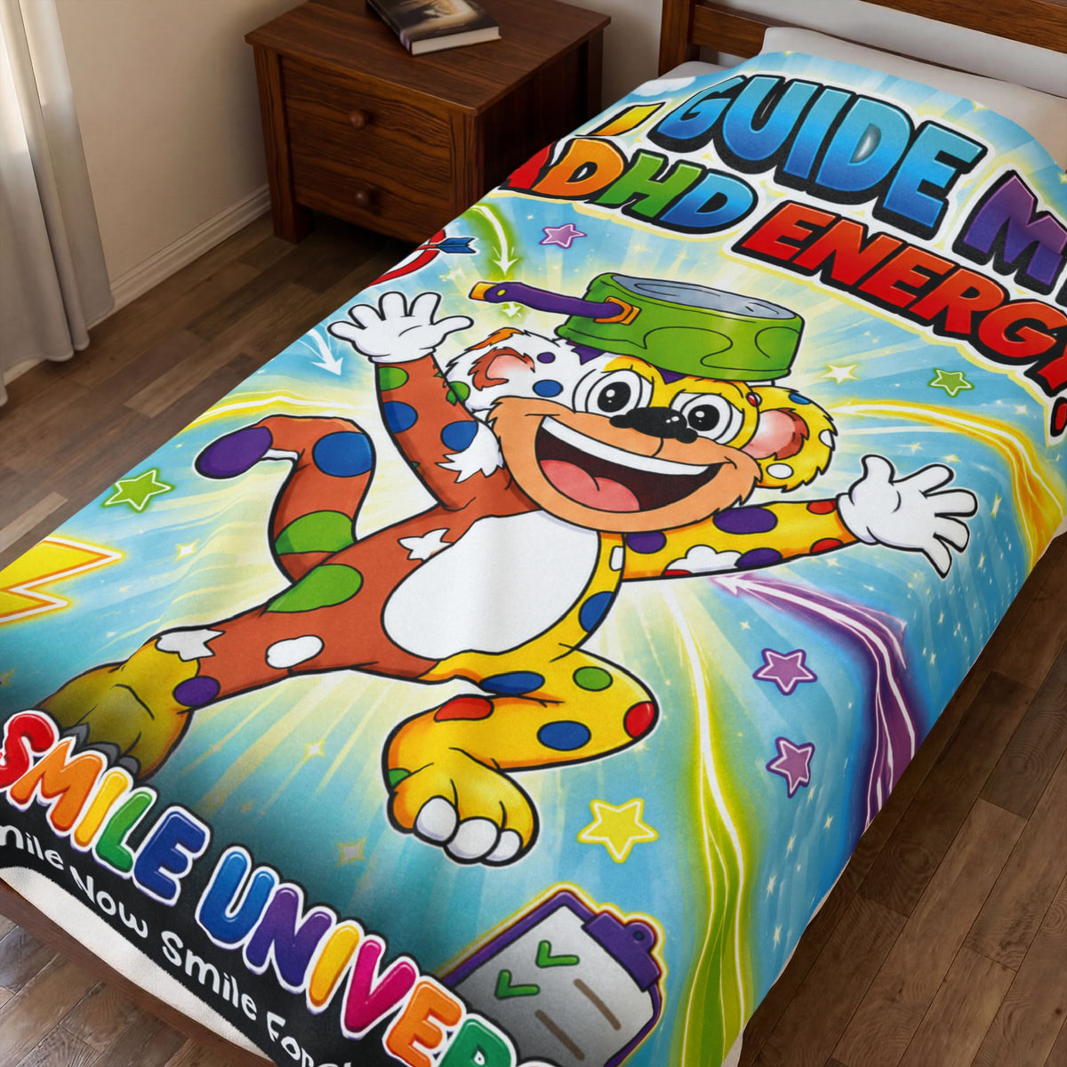 Potz™ Velveteen Plush Blanket – "I Guide My ADHD Energy!" Graphic Throw | Smile Universe Collection