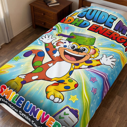 Potz™ Velveteen Plush Blanket – "I Guide My ADHD Energy!" Graphic Throw | Smile Universe Collection