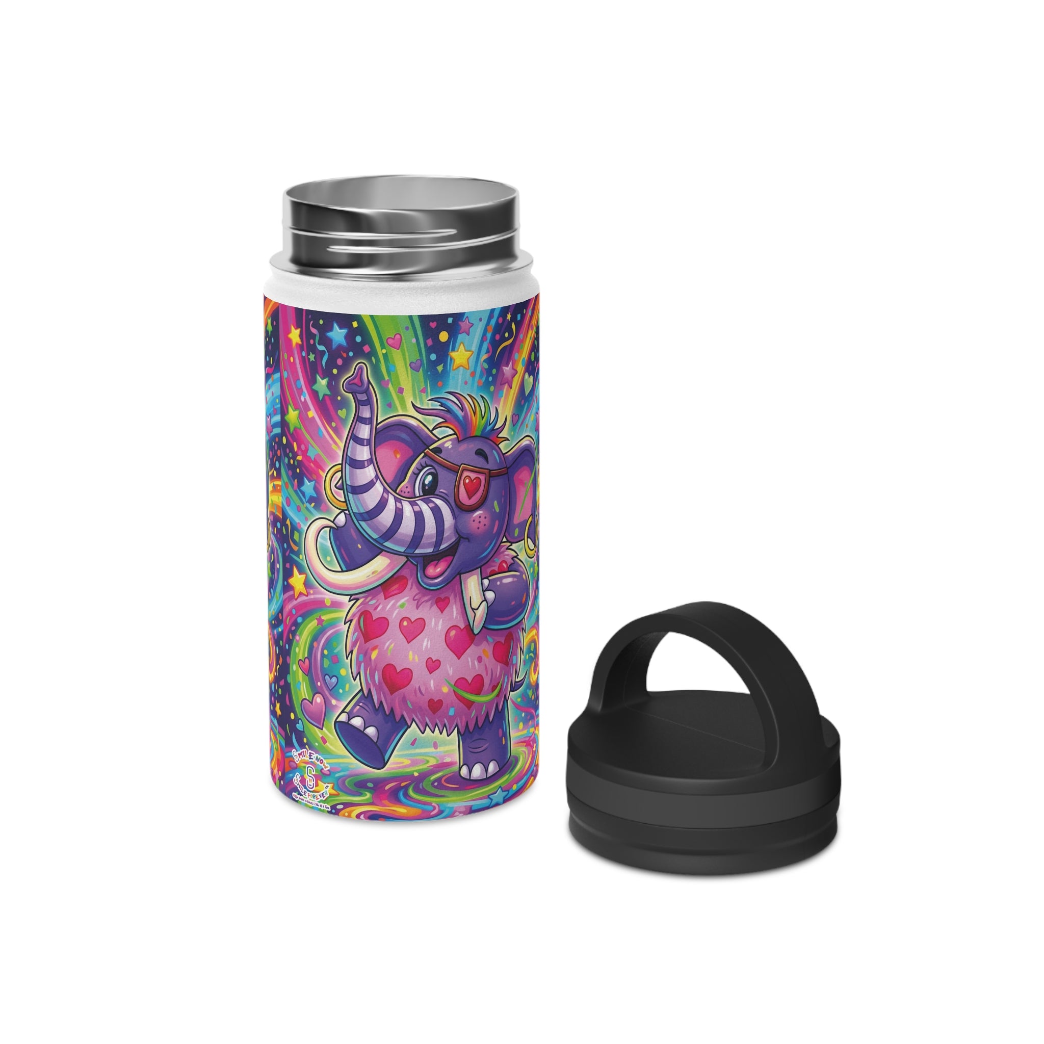 Piklez™ Stainless Steel Water Bottle with Handle Lid – "Born to Celebrate!" Graphic | Smile Universe Collection
