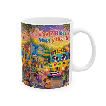Lani™ Ceramic Mug (11oz & 15oz) – "Safe Rides, Happy Hearts" Graphic
