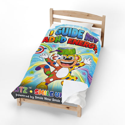 Potz™ Velveteen Plush Blanket – "I Guide My ADHD Energy!" Graphic Throw | Smile Universe Collection