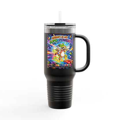 Potz™ Insulated Travel Mug 40oz – "Energy is My Superpower!" Graphic Tumbler | Smile Universe Collection