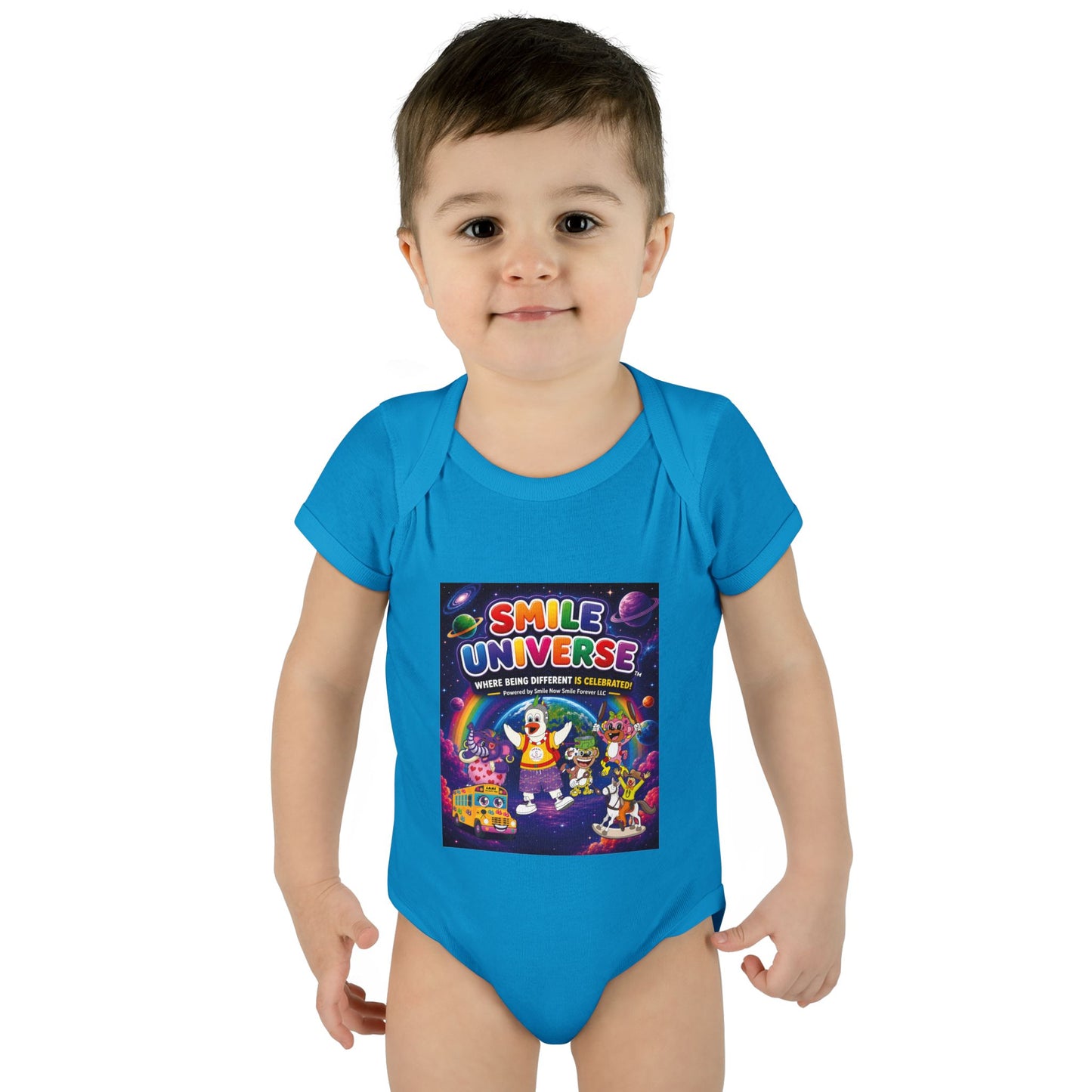Smile Universe™ Infant Baby Rib Bodysuit – "Where Being Different is CELEBRATED!" Graphic