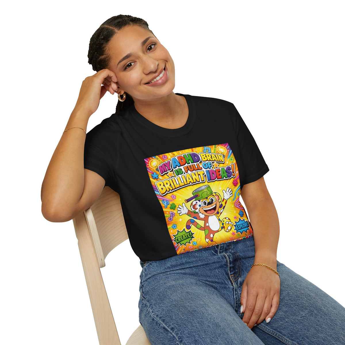 Potz™ Unisex Softstyle T-Shirt – "My ADHD Brain is Full of Brilliant Ideas!" Graphic Tee | Smile Universe Collection