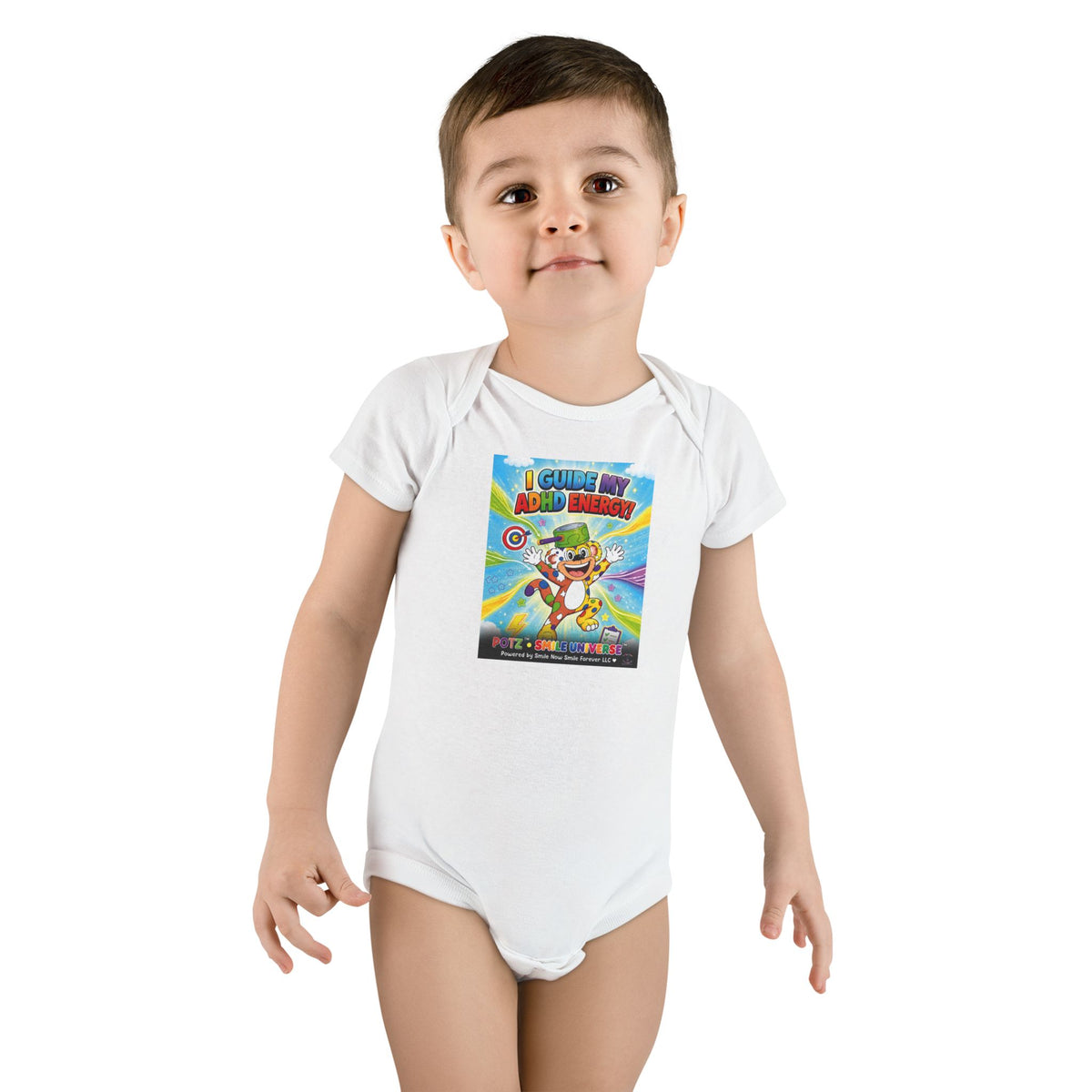 Potz™ Baby Short Sleeve Onesie® – "I Guide My ADHD Energy!" Graphic Bodysuit | Smile Universe Collection