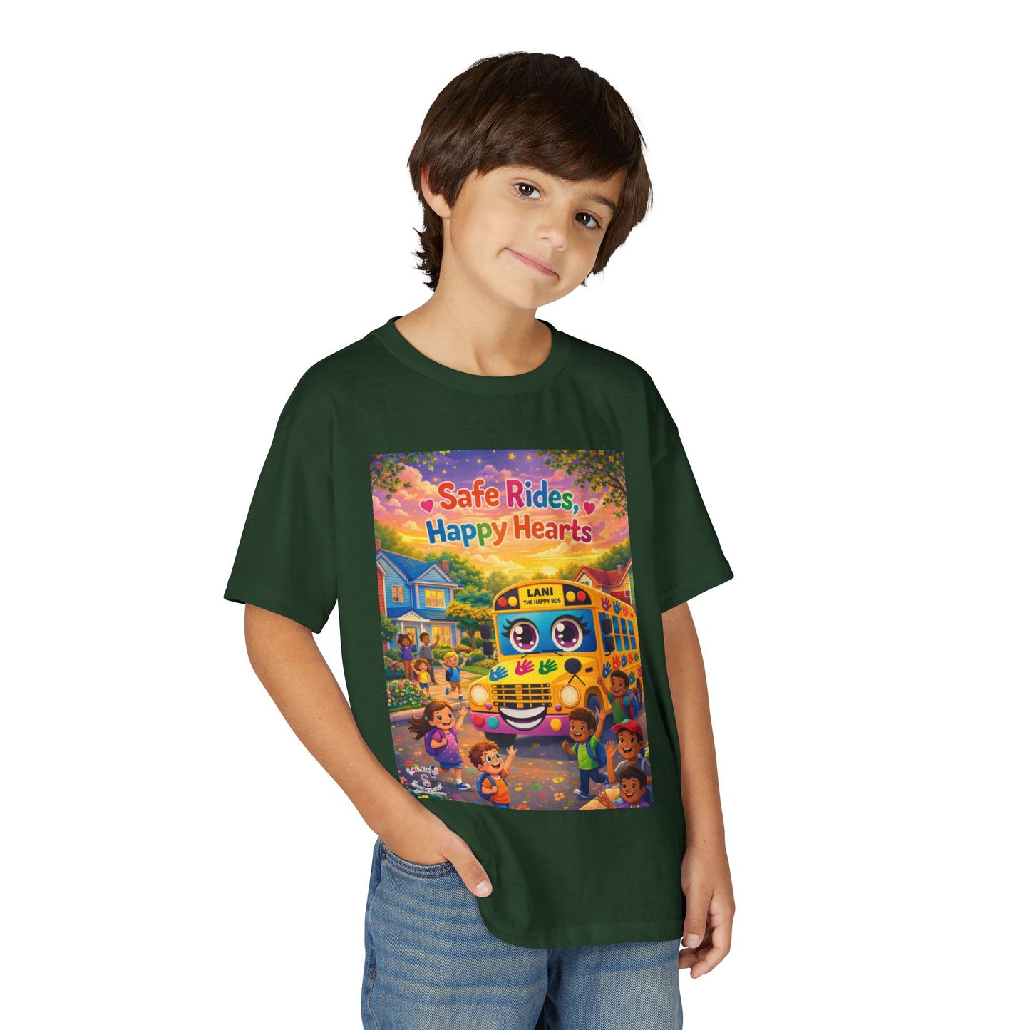 Lani™ Youth DryBlend® T-Shirt – "Safe Rides, Happy Hearts" Graphic