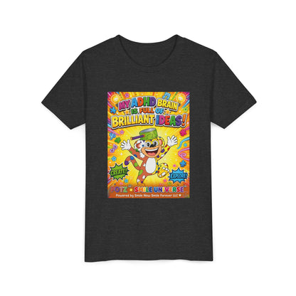 Potz™ Youth Short Sleeve Tee – "My ADHD Brain is Full of Brilliant Ideas!" Graphic Tee | Smile Universe Collection