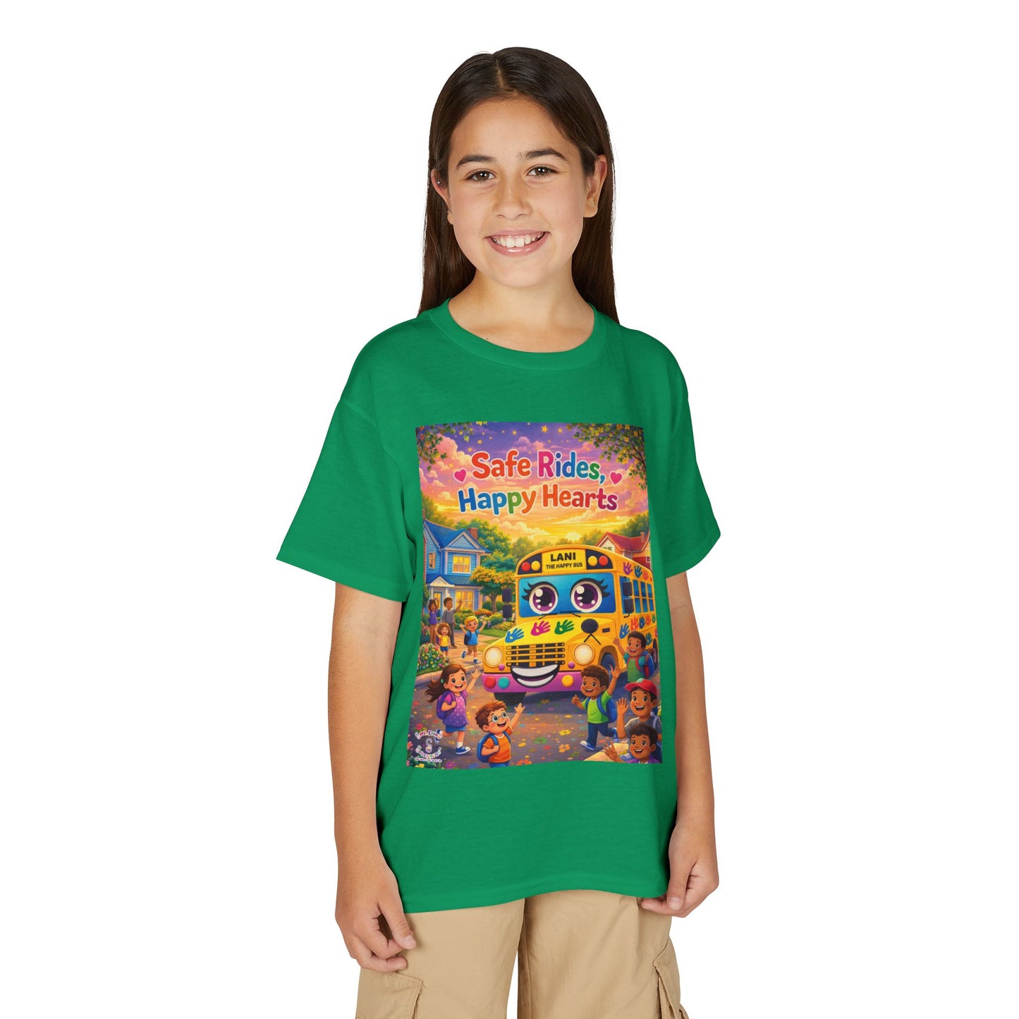 Lani™ Youth DryBlend® T-Shirt – "Safe Rides, Happy Hearts" Graphic
