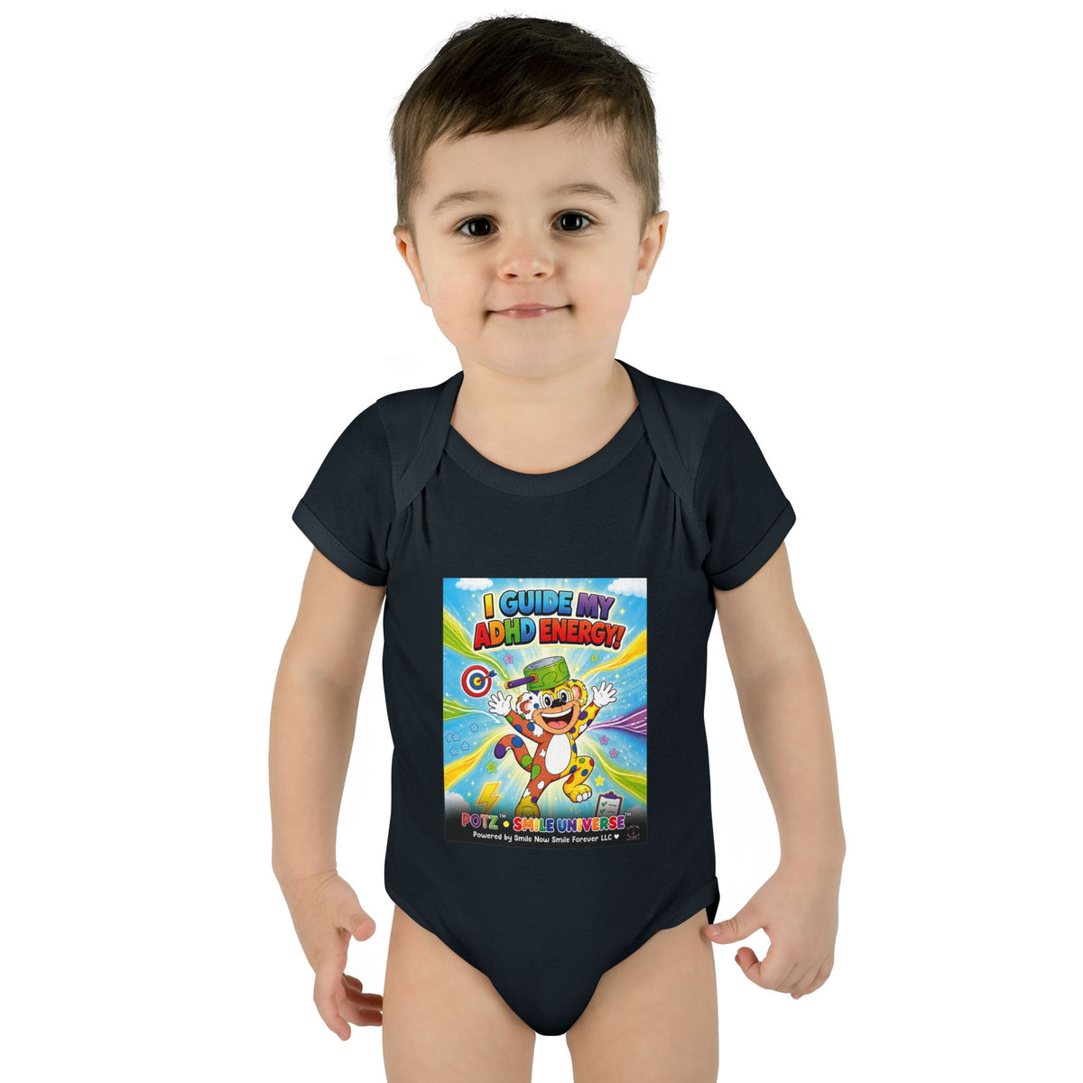 Potz™ Infant Baby Rib Bodysuit – "I Guide My ADHD Energy!" Graphic Onesie | Smile Universe Collection