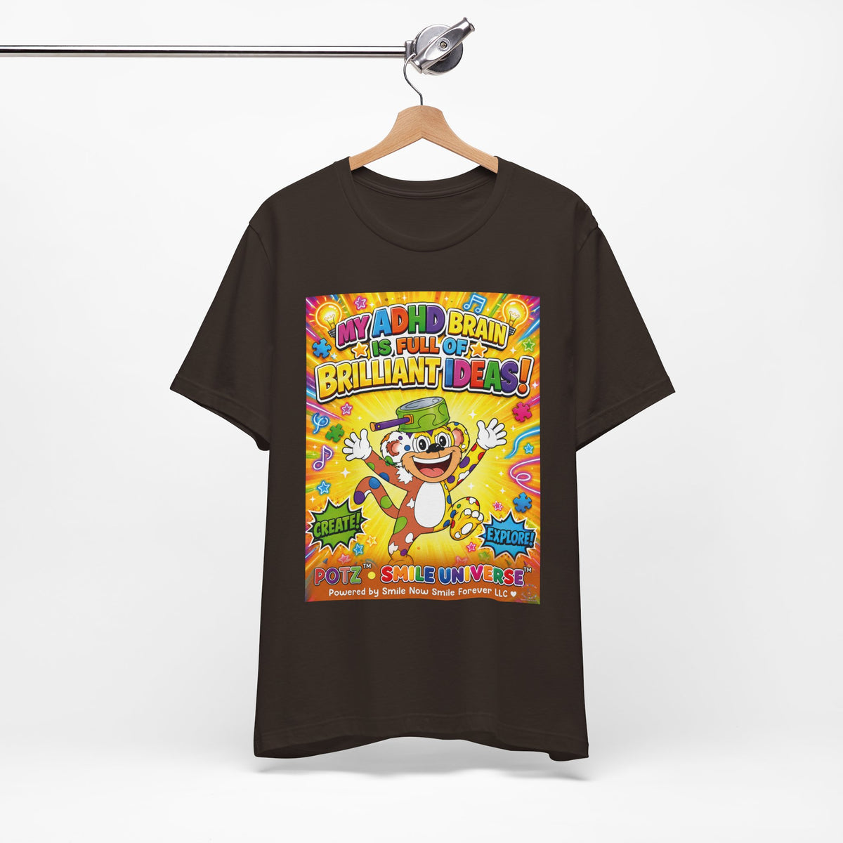 Potz™ Unisex Jersey Short Sleeve Tee – "My ADHD Brain is Full of Brilliant Ideas!" Graphic Tee | Smile Universe Collection