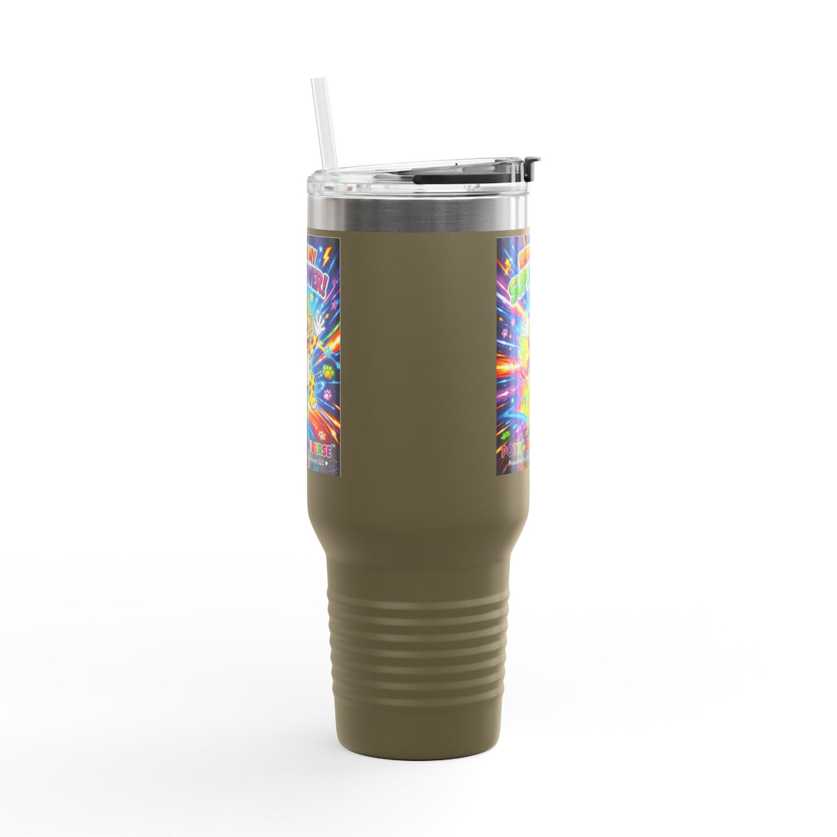 Potz™ Insulated Travel Mug 40oz – "Energy is My Superpower!" Graphic Tumbler | Smile Universe Collection