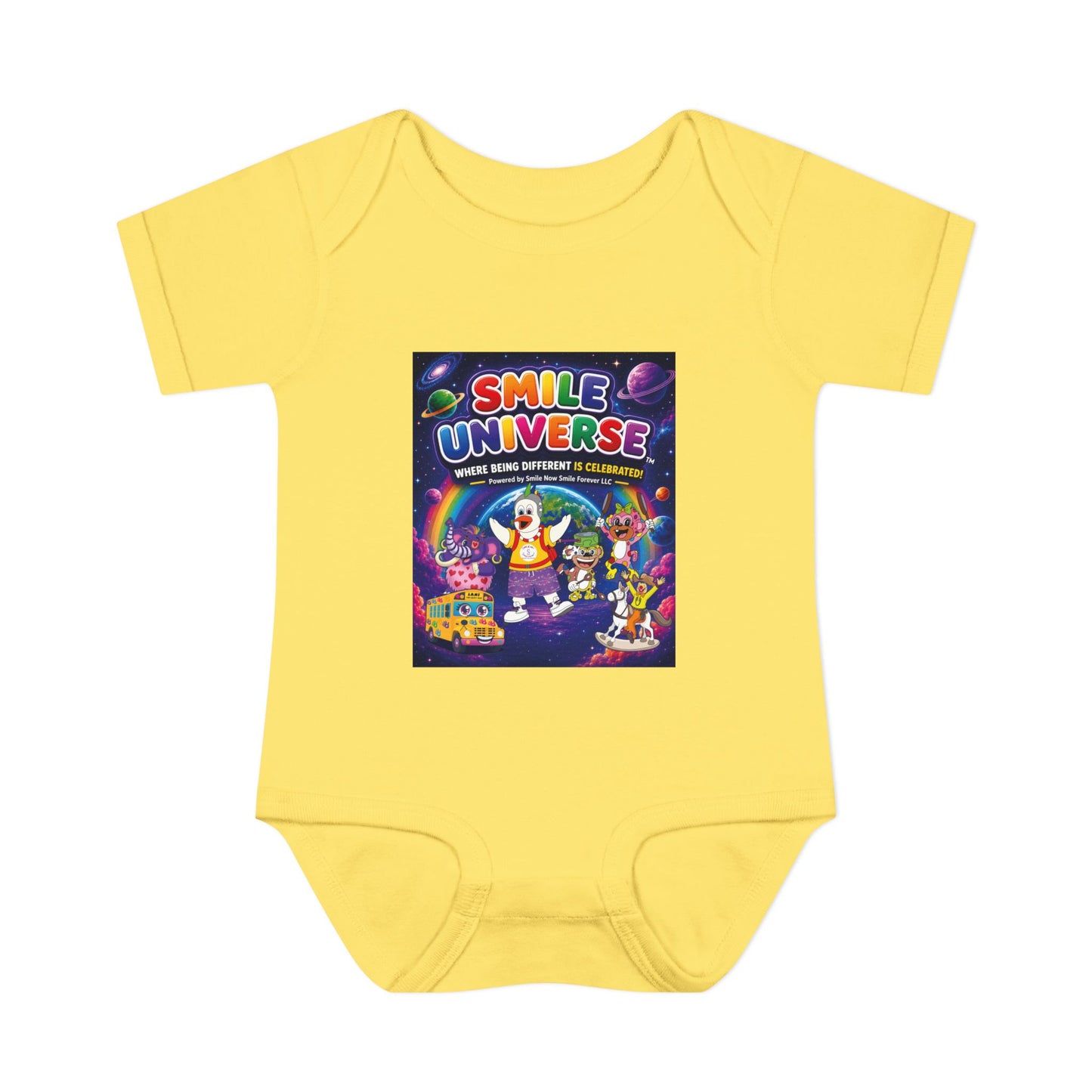 Smile Universe™ Infant Baby Rib Bodysuit – "Where Being Different is CELEBRATED!" Graphic