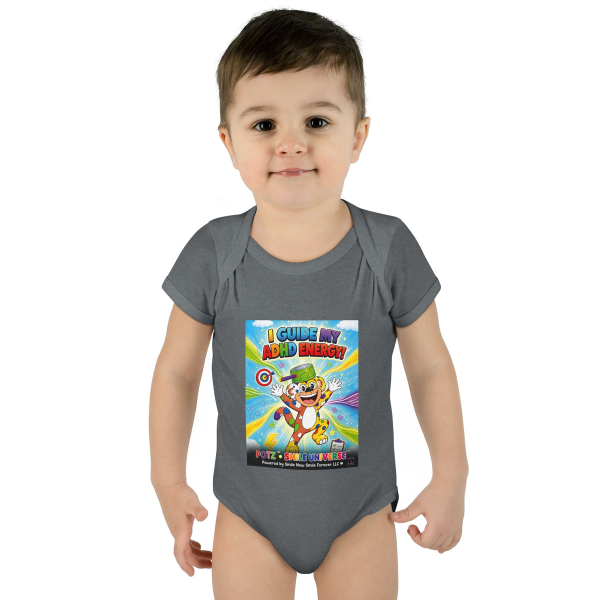 Potz™ Infant Baby Rib Bodysuit – "I Guide My ADHD Energy!" Graphic Onesie | Smile Universe Collection