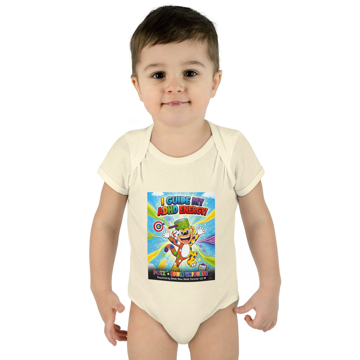 Potz™ Infant Baby Rib Bodysuit – "I Guide My ADHD Energy!" Graphic Onesie | Smile Universe Collection