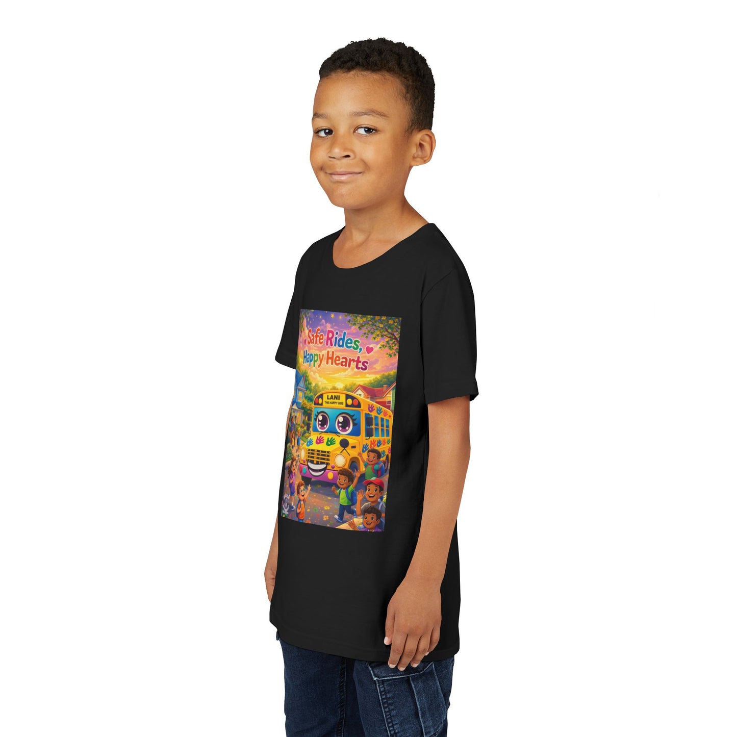 Lani™ Youth Short Sleeve Tee – "Safe Rides, Happy Hearts" Graphic
