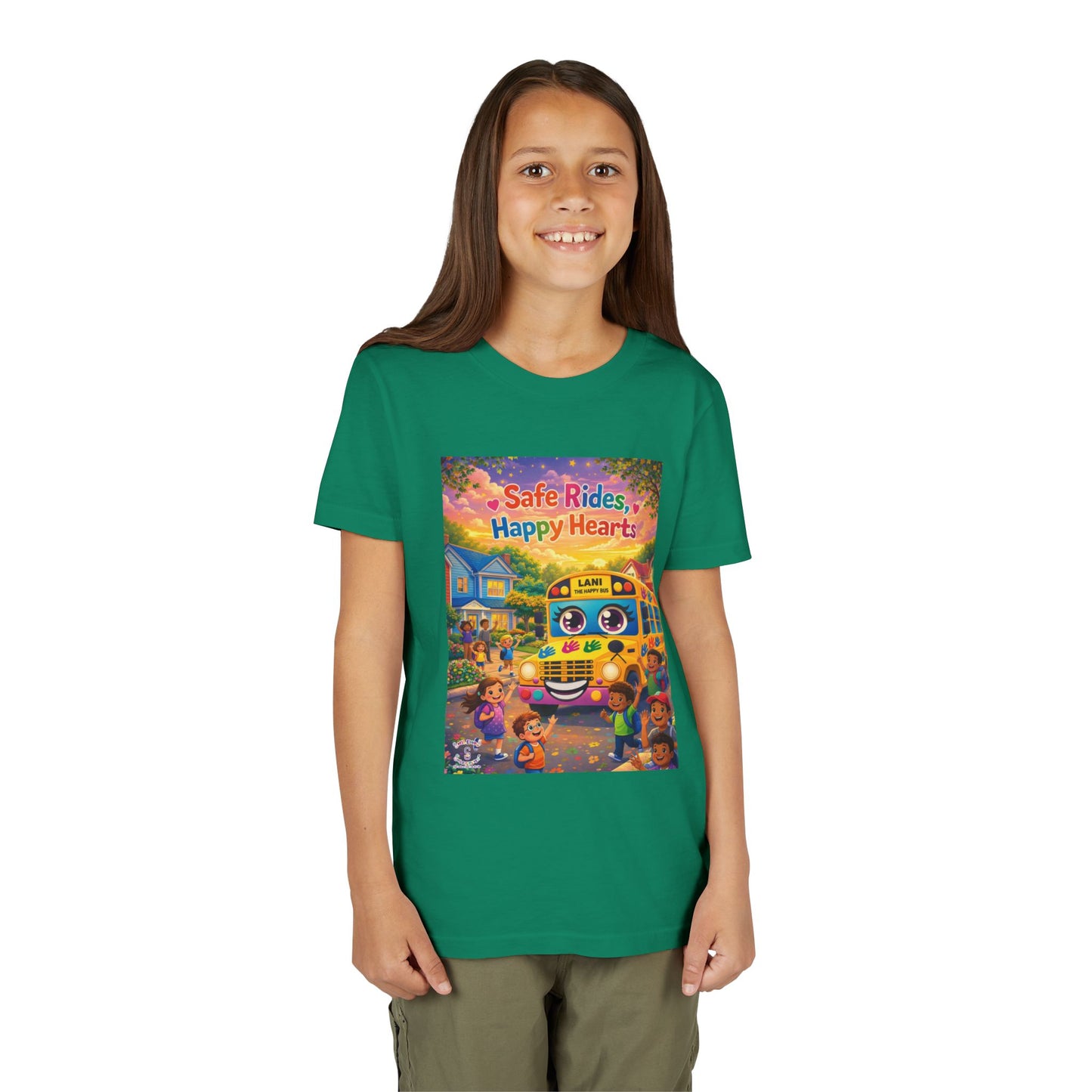 Lani™ Youth Short Sleeve Tee – "Safe Rides, Happy Hearts" Graphic