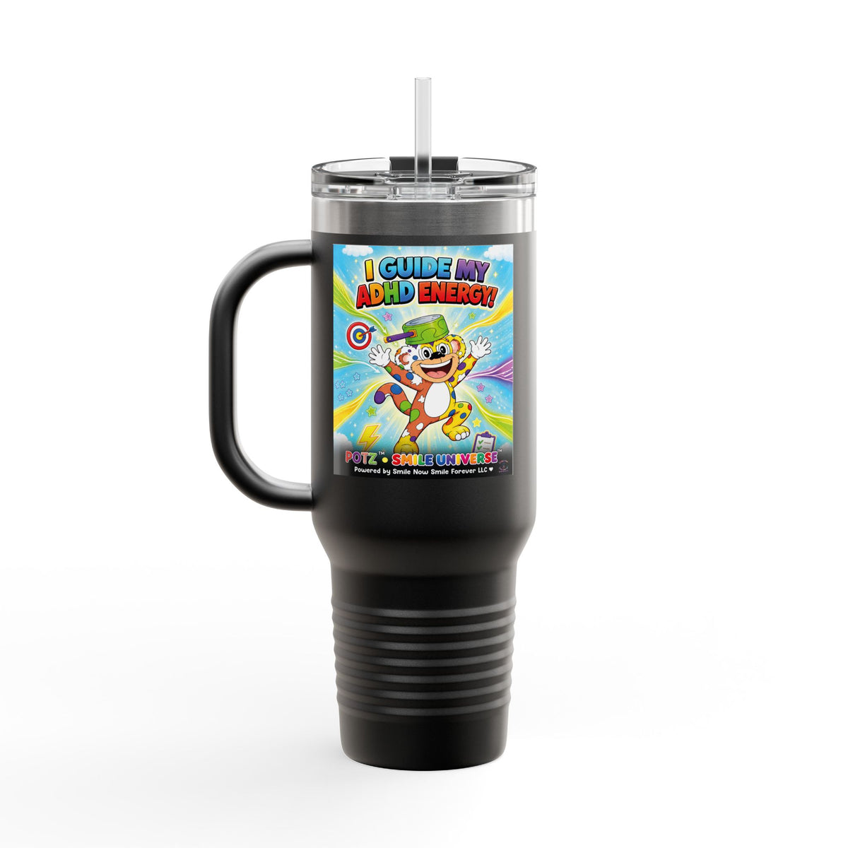 Potz™ Insulated Travel Mug 40oz – "I Guide My ADHD Energy!" Graphic Tumbler | Smile Universe Collection