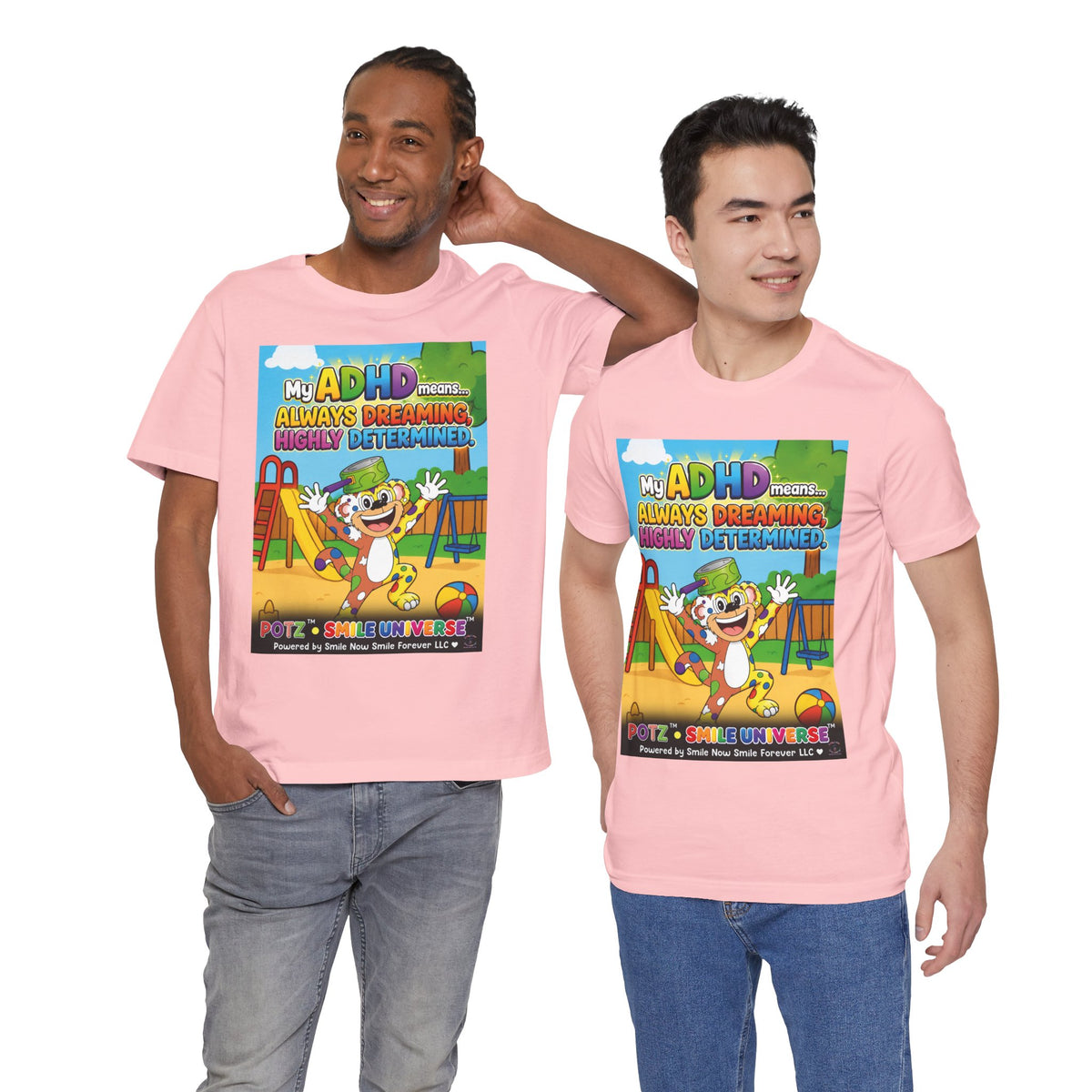 Potz™ Unisex Jersey Short Sleeve Tee – "My ADHD Means Always Dreaming, Highly Determined" Graphic Tee | Smile Universe Collection