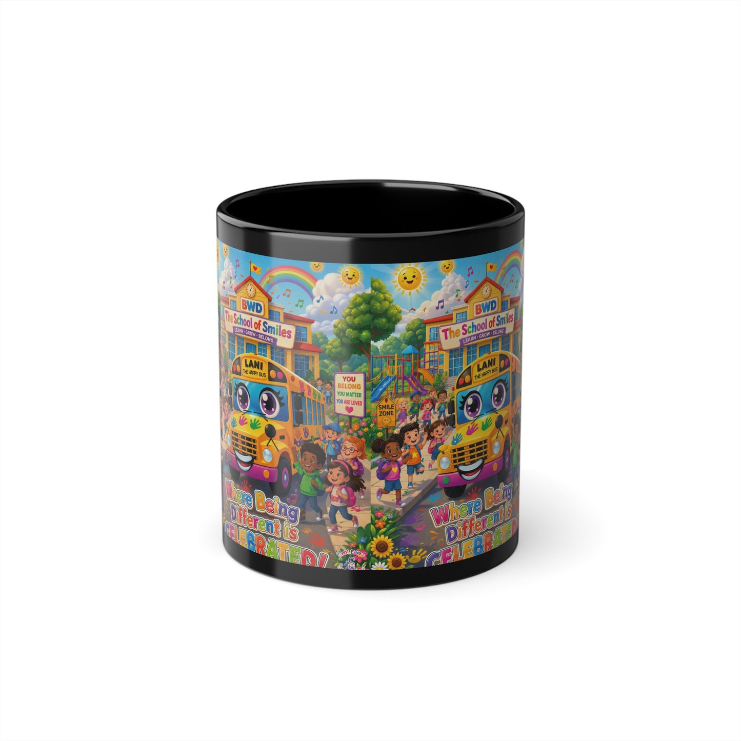 Lani™ Black Coffee Cup – "Where Being Different is CELEBRATED!" Graphic