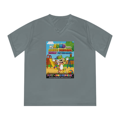 Potz™ Women's Performance V-Neck T-Shirt – "My ADHD Means Always Dreaming, Highly Determined" Graphic Tee | Smile Universe Collection