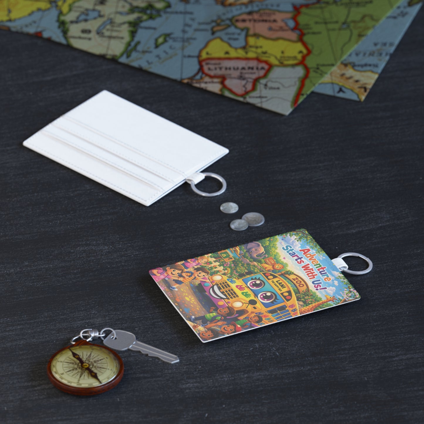 Lani™ Saffiano Leather Card Holder – "Adventure Starts With Us!" Graphic