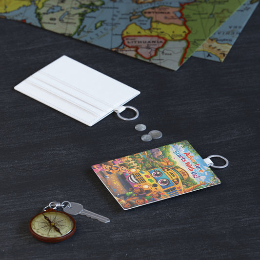 Lani™ Saffiano Leather Card Holder – "Adventure Starts With Us!" Graphic