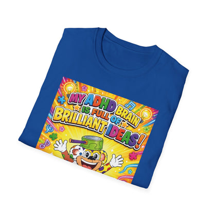 Potz™ Unisex Softstyle T-Shirt – "My ADHD Brain is Full of Brilliant Ideas!" Graphic Tee | Smile Universe Collection