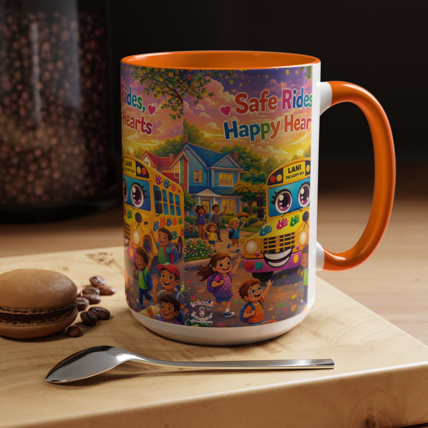 Lani™ Accent Coffee Mug (11oz & 15oz) – "Safe Rides, Happy Hearts" Graphic
