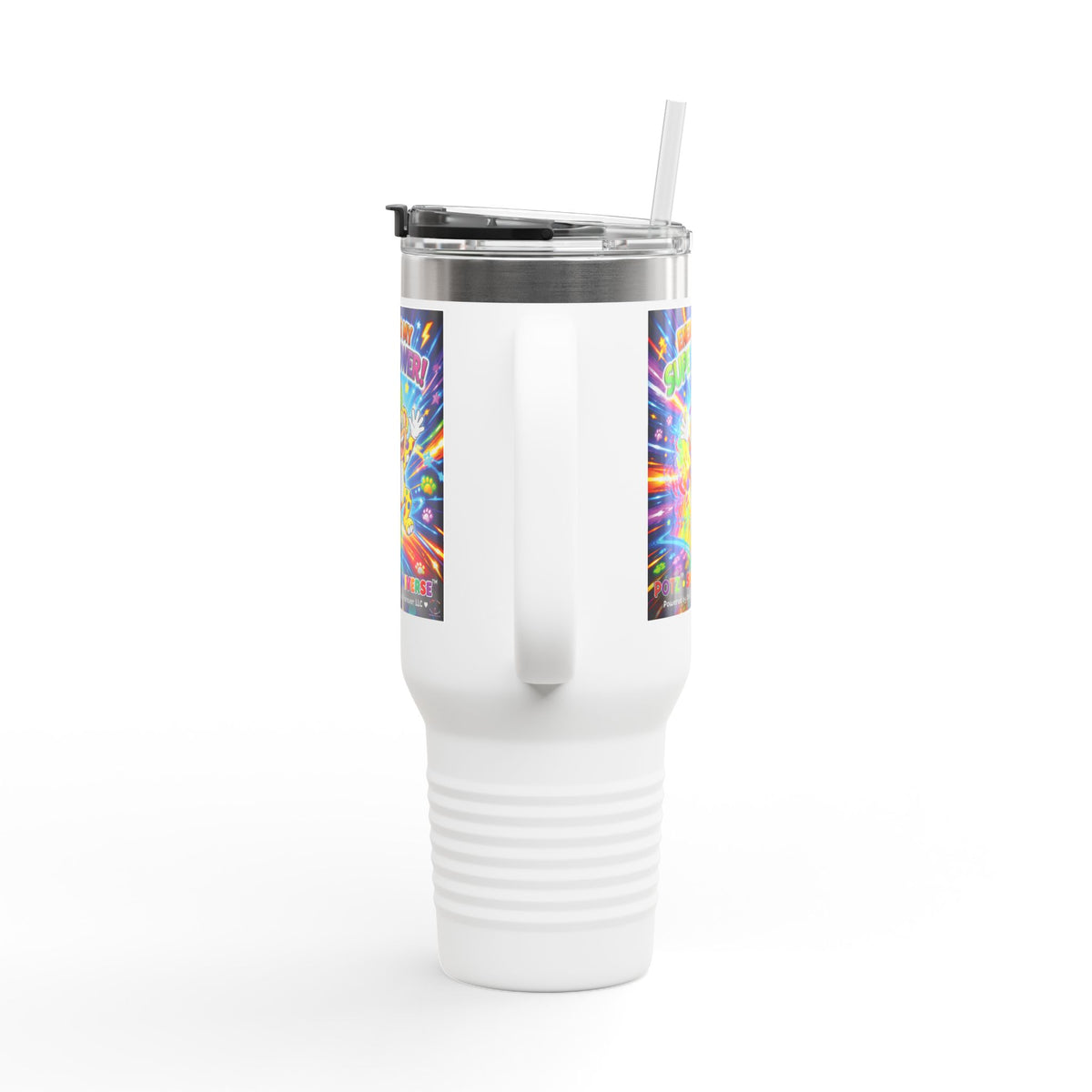 Potz™ Insulated Travel Mug 40oz – "Energy is My Superpower!" Graphic Tumbler | Smile Universe Collection