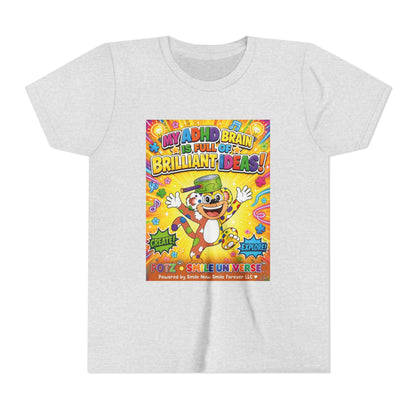 Potz™ Youth Short Sleeve Tee – "My ADHD Brain is Full of Brilliant Ideas!" Graphic Tee | Smile Universe Collection