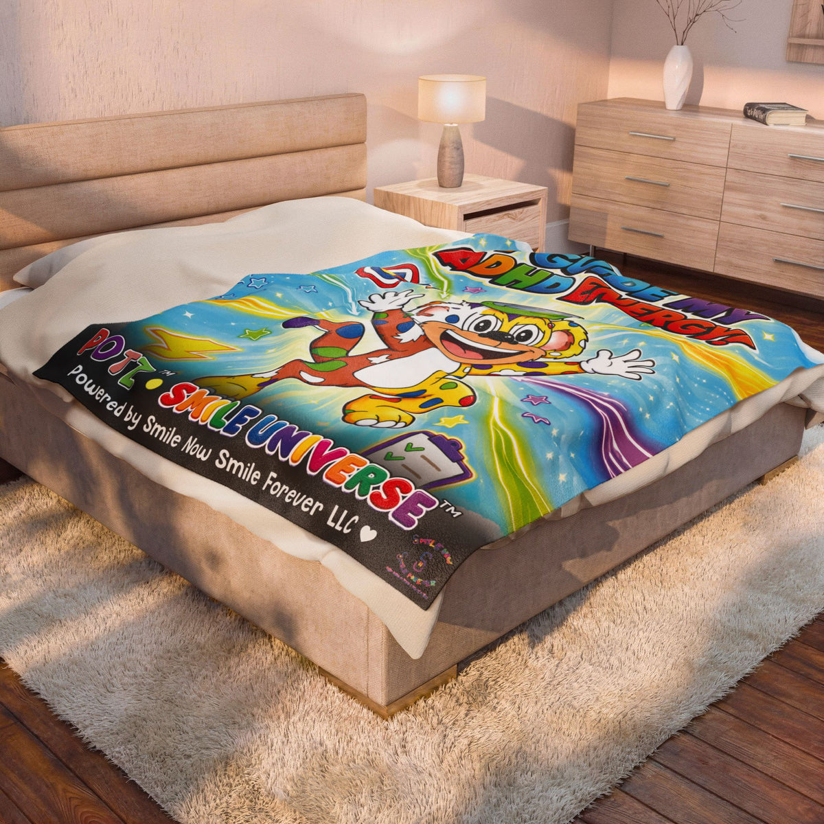 Potz™ Velveteen Plush Blanket – "I Guide My ADHD Energy!" Graphic Throw | Smile Universe Collection