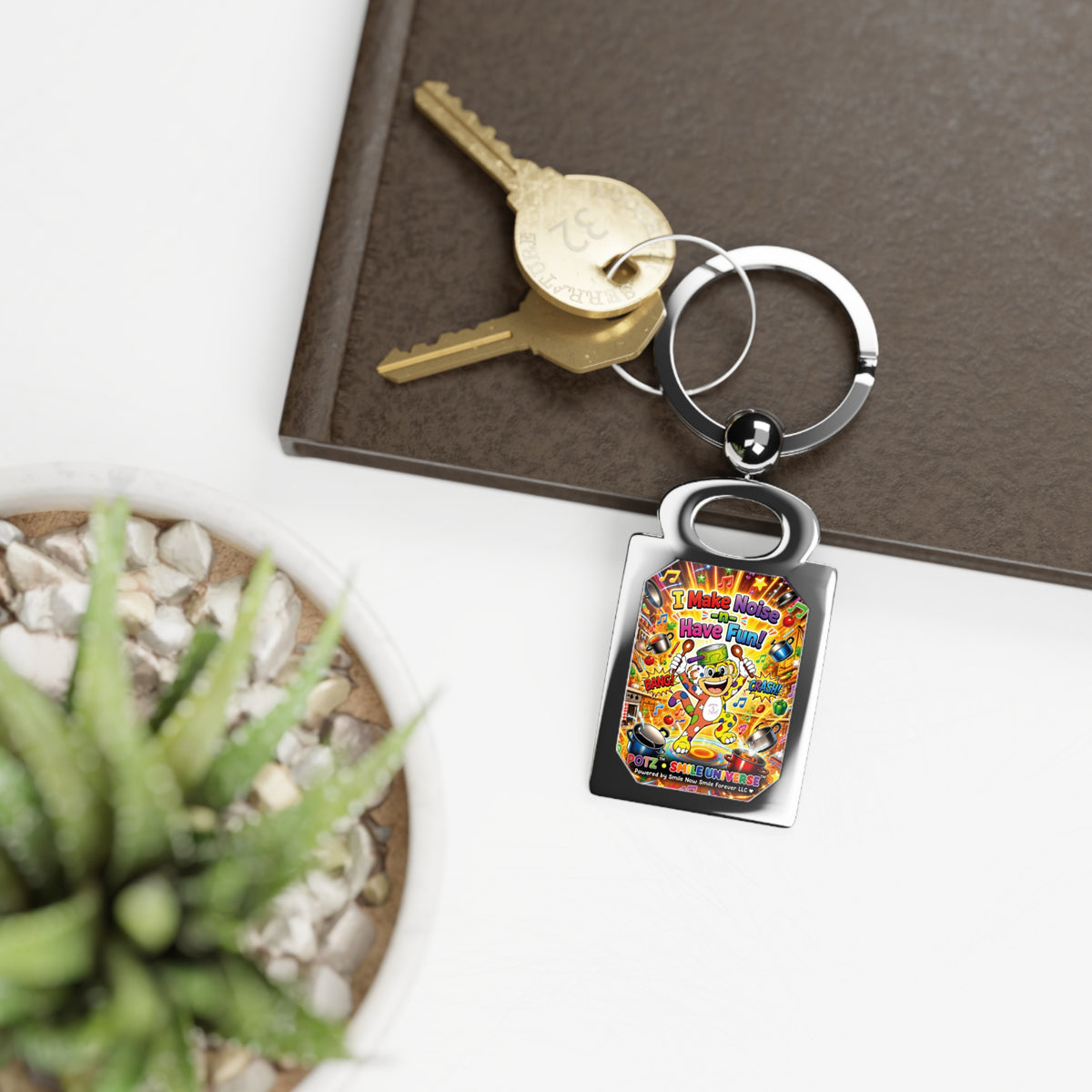 Potz™ Rectangle Photo Keyring – "I Make Noise -n- Have Fun!" Graphic Keychain | Smile Universe Collection